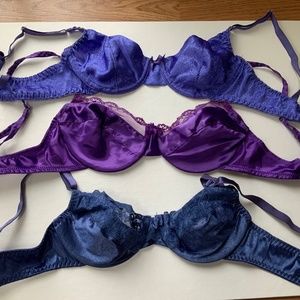 Size 34b unlined purple and blue bra bundle of 3 bras